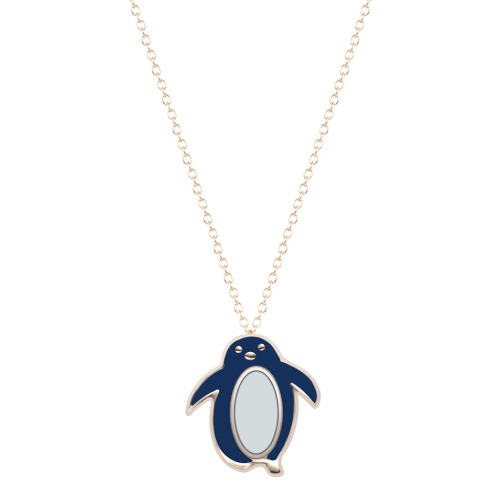 Dainty Blue & White Penguin Pendant Gold Necklace - Picture 1 of 6